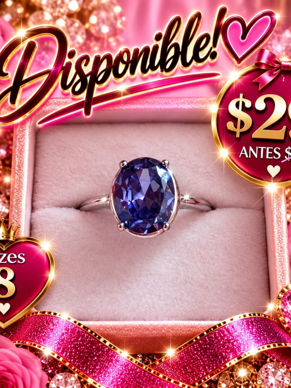 Elegant Women's Silver Ring with Blue Violet Oval Stone